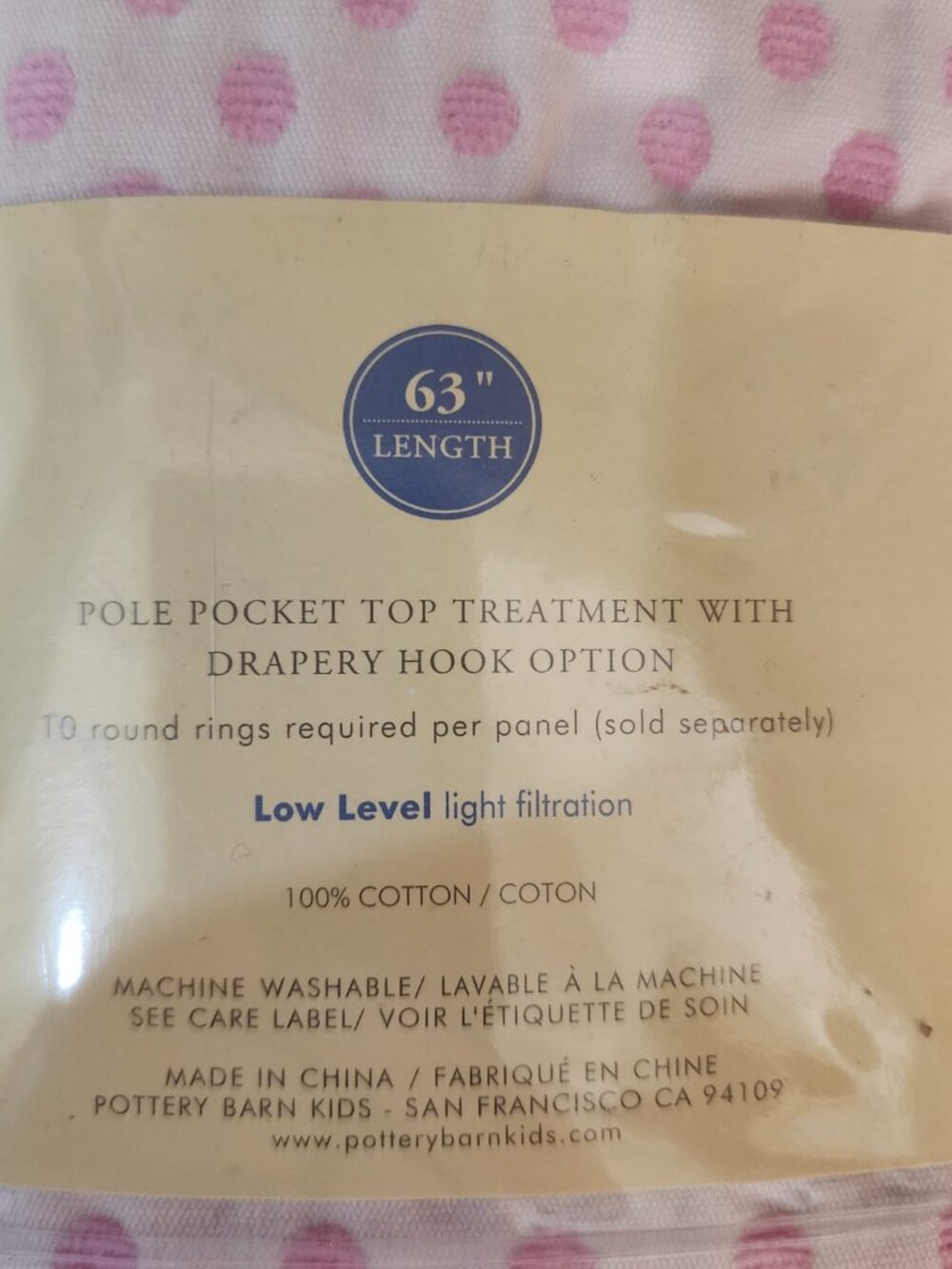 Pottery Barn Kids Pink Audry Chenille Dot Curtain Panel 63" OPEN PKG NEW - Picture 3 of 5